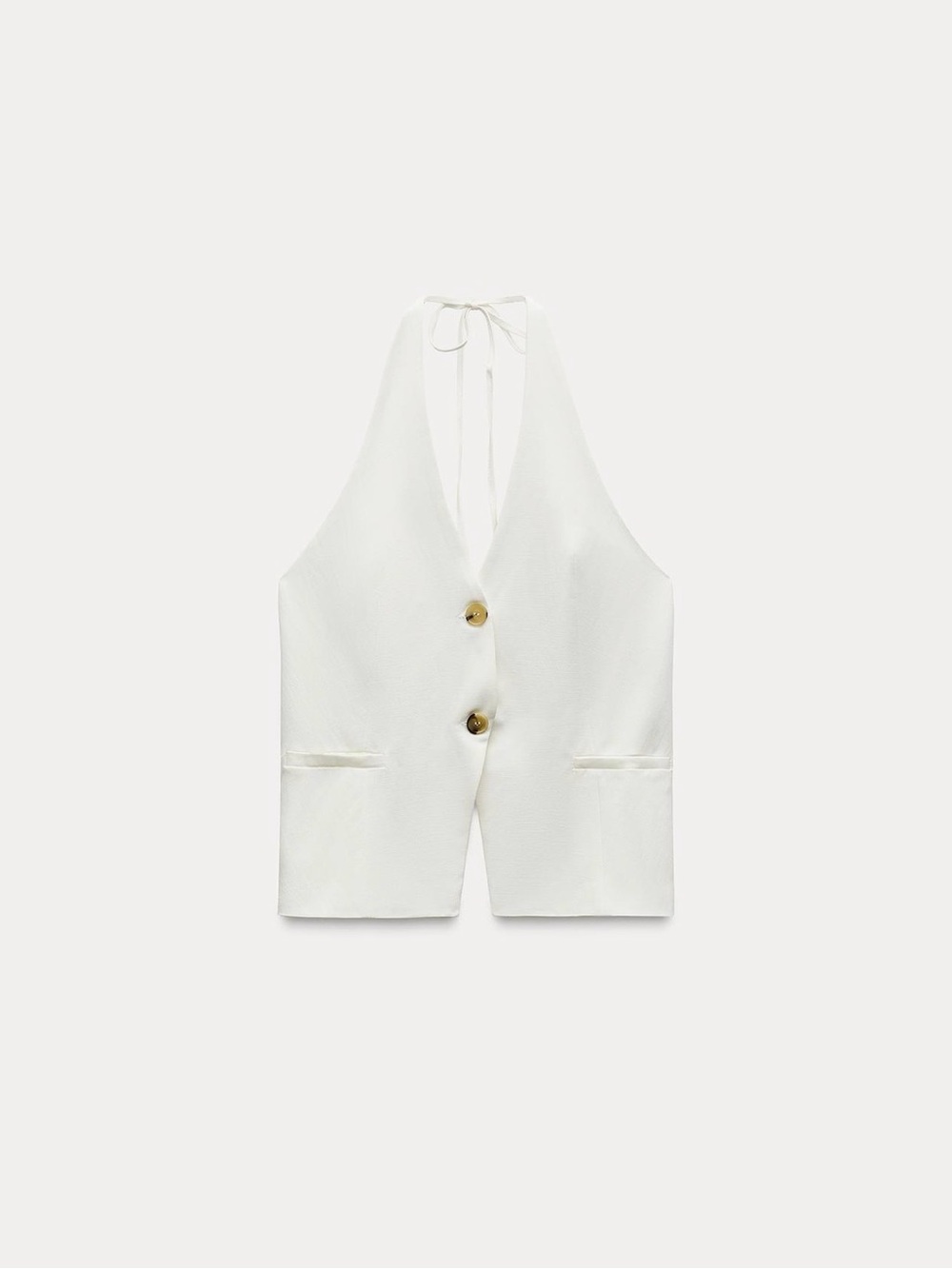 White Halter Vest with Tortoise Buttons